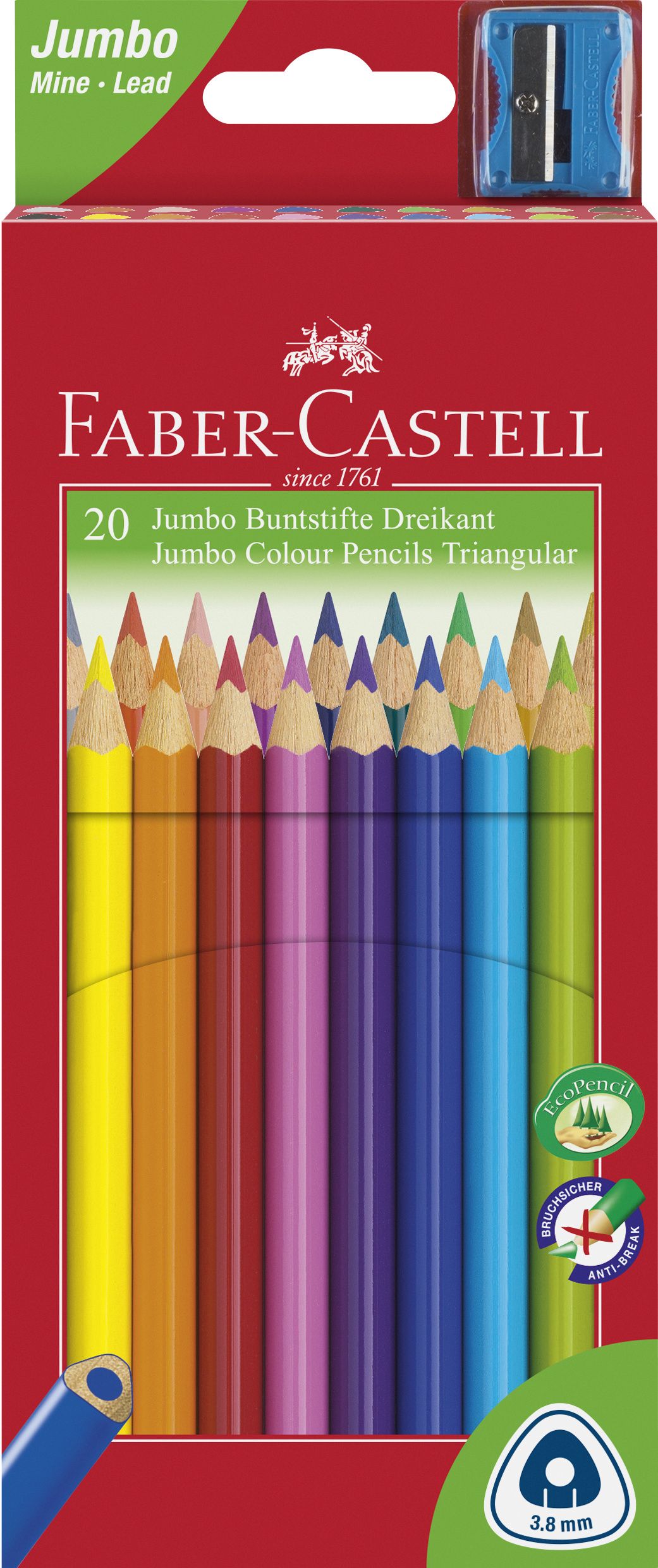 Creioane Colorate Jumbo 20 Culori + Ascutitoare Faber-castell
