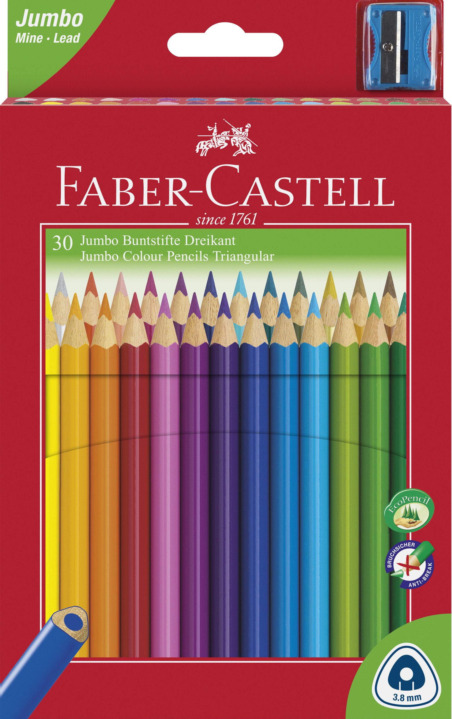 Creioane Colorate Jumbo 30 Culori + Ascutitoare Faber-castell
