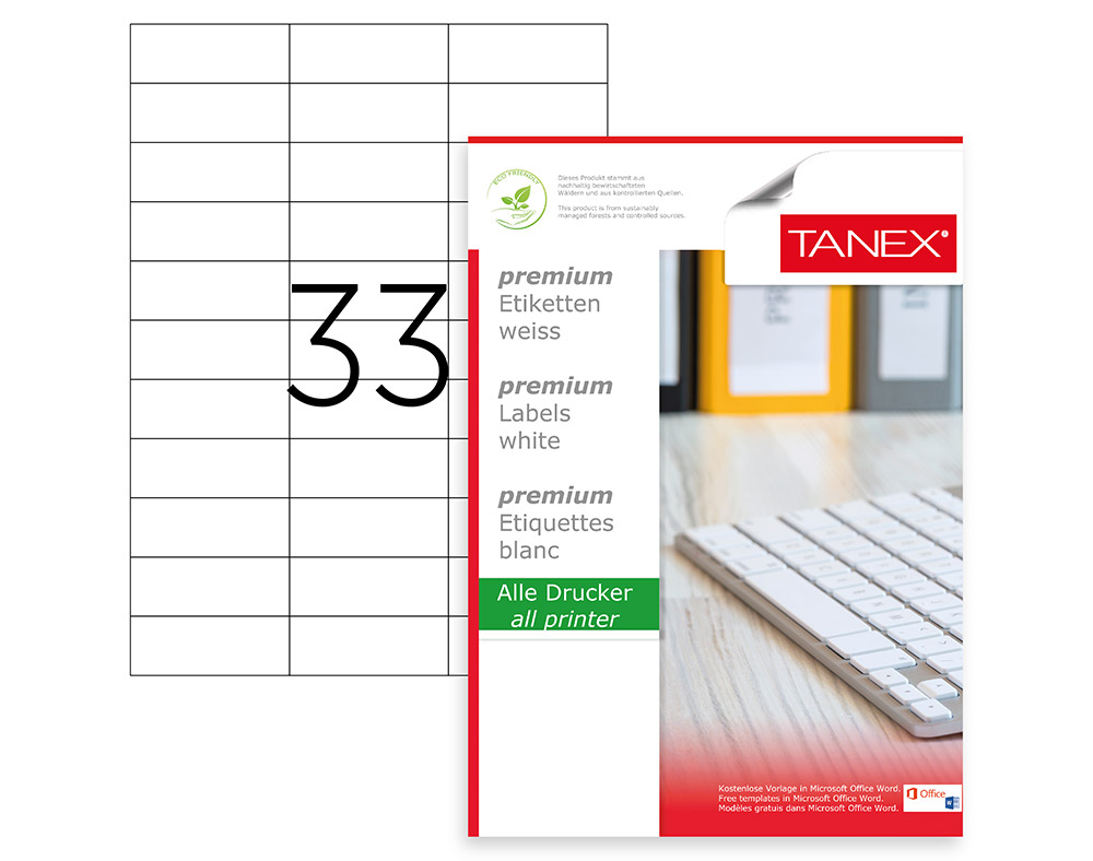 Etichete 33/A4 70*25.4MM Colturi Drepte 100/Top Tanex