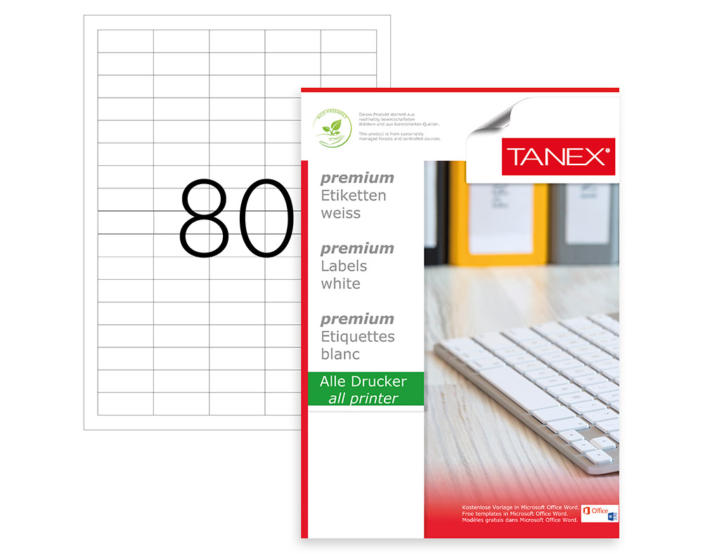 Etichete 80/A4 37*14.25MM Colturi Drepte 100/Top Tanex