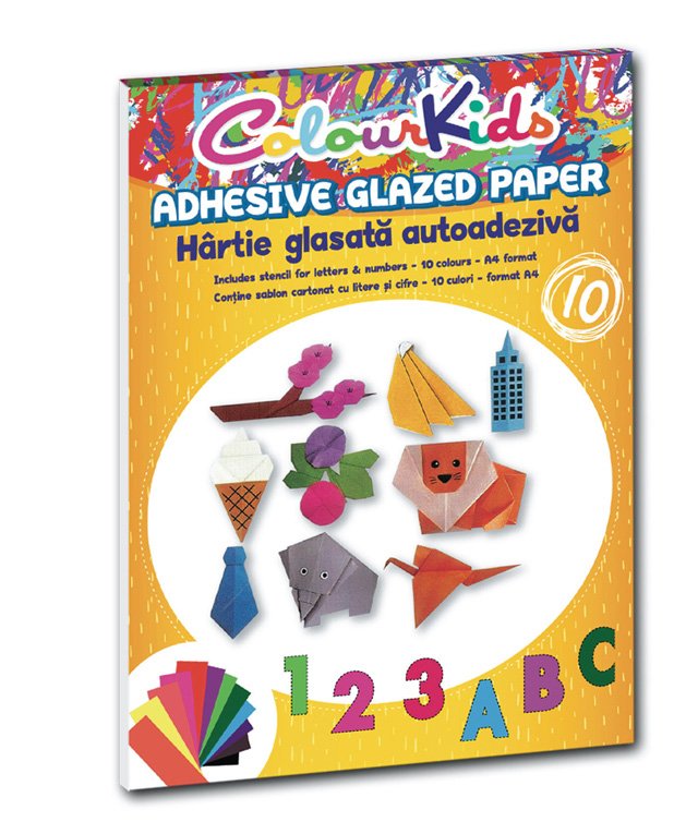 Rechizite Școlare - Hartie glasata autocolanta a4 10 culori/set colour kids pigna