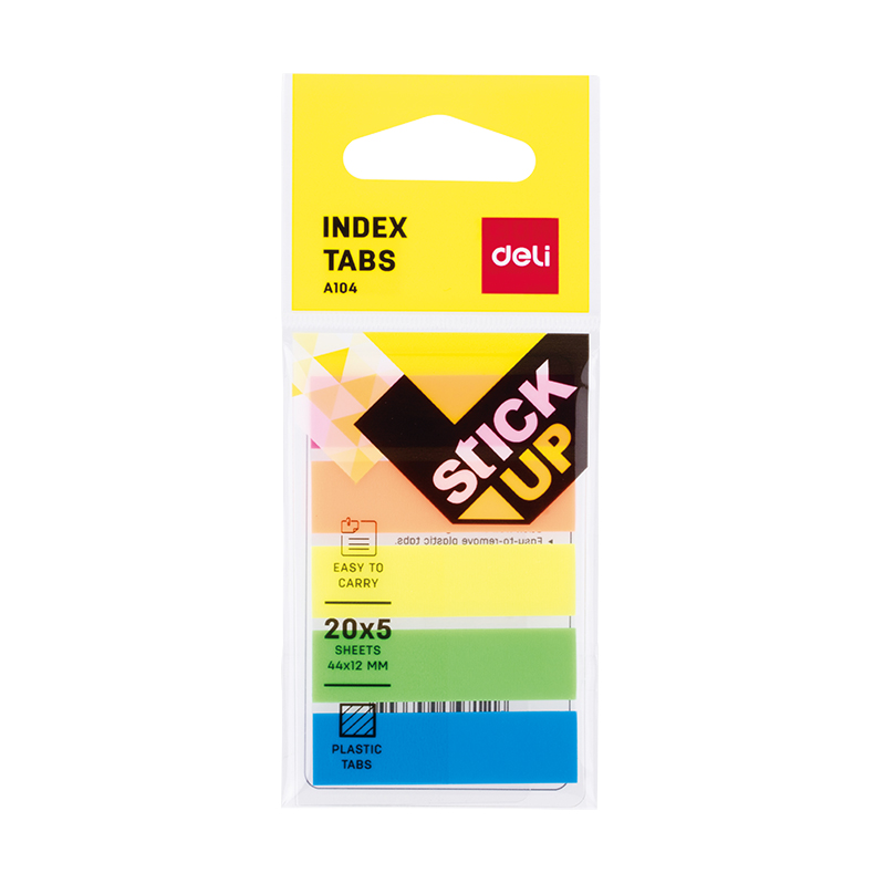Notesuri - Index adeziv plastic 12 x 44 mm, 5 culori, 20 file/culoare Deli