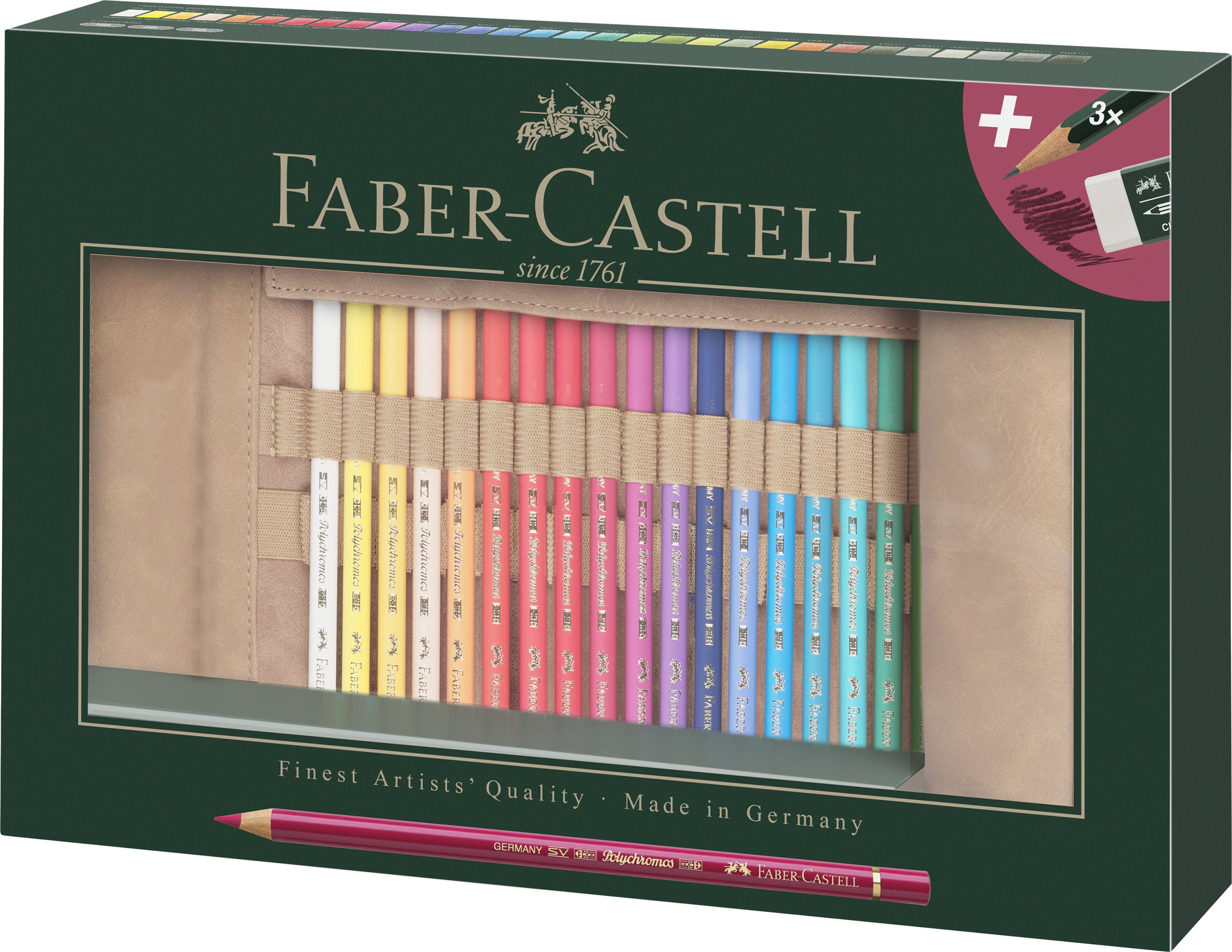 Rollup 30 Creioane Colorate Polychromos + 3 Cr Castell 9000 Faber-castell