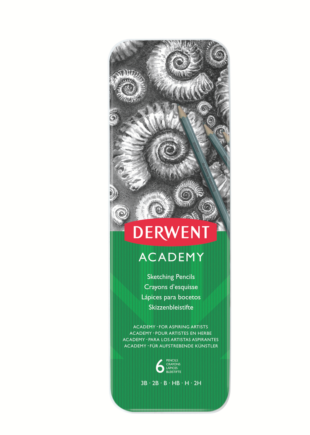 Set 6 Buc Creioane Grafit 3B-2H Cutie Metal Derwent Academy