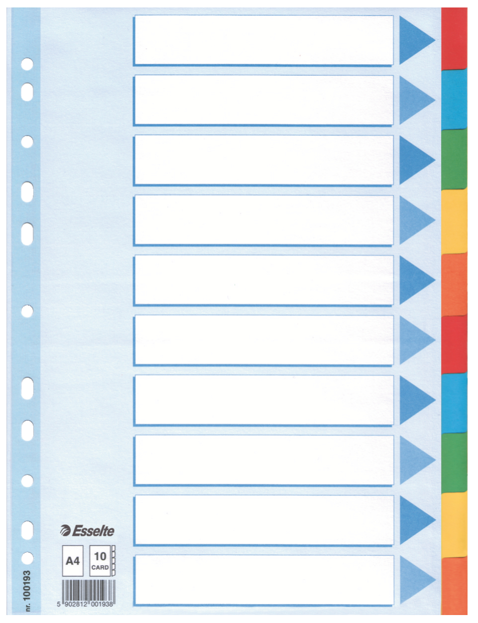 Separatoare Index Carton 10 Coli Standard Esselte