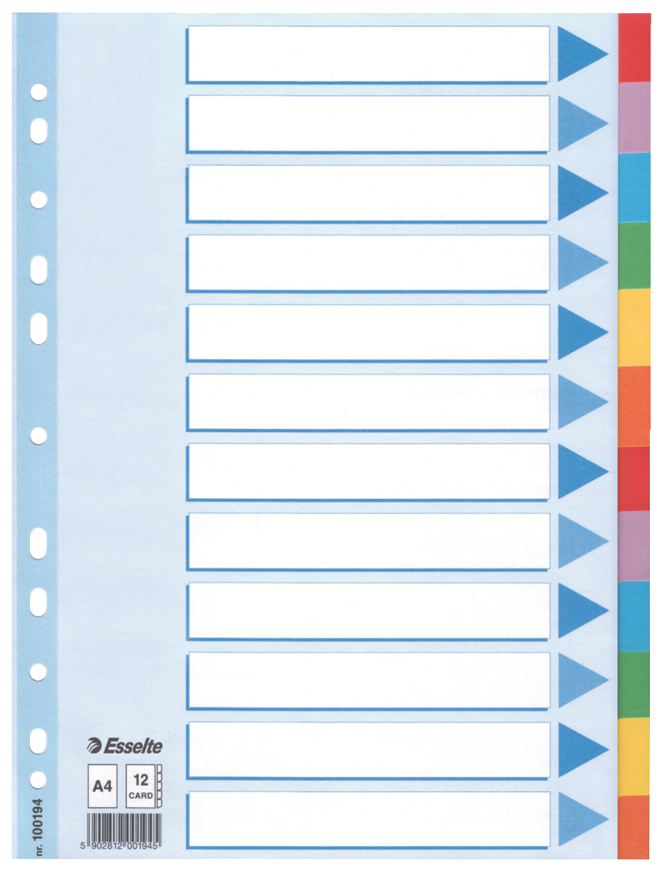 Separatoare Index Carton 12 Coli Standard Esselte