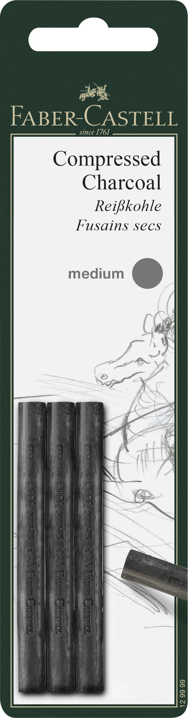 Faber-Castell Blister 3 Buc Carbune Presat Pitt Monochrome Medium Faber-castel