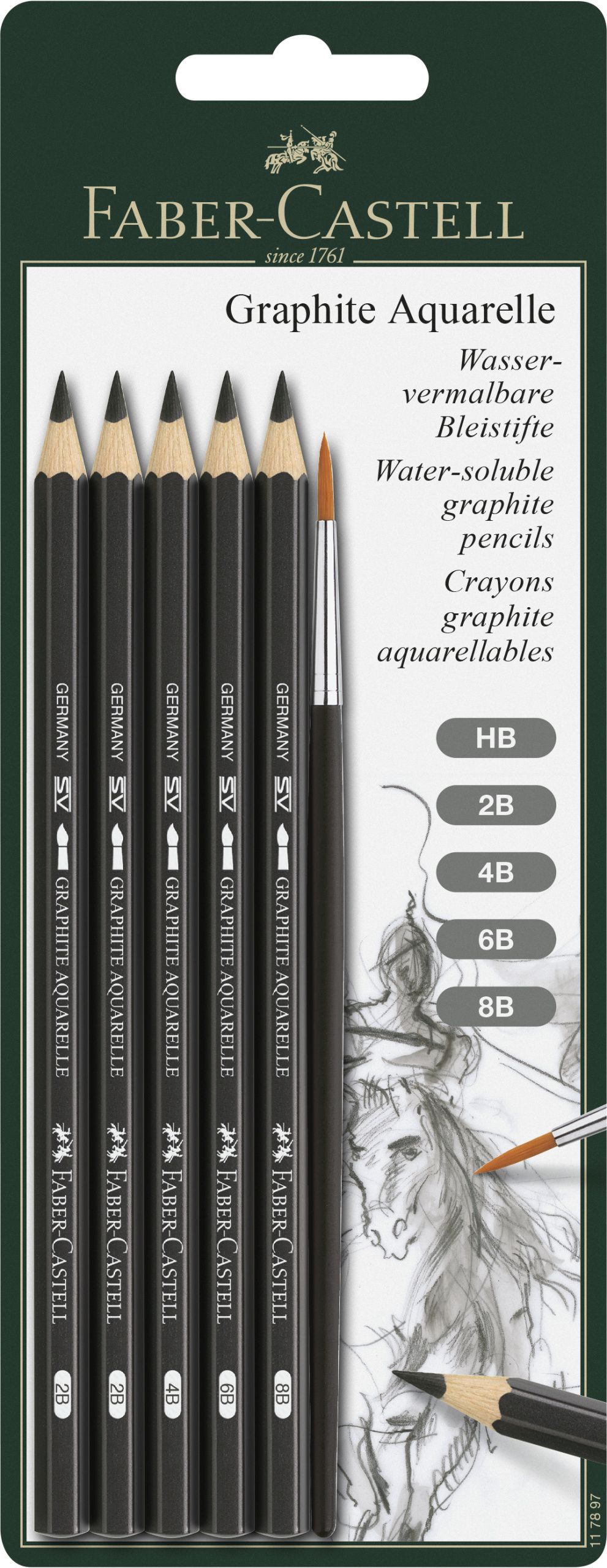 Blister 6 Buc Creion Grafit Aquarelle + Pensula Faber-castell