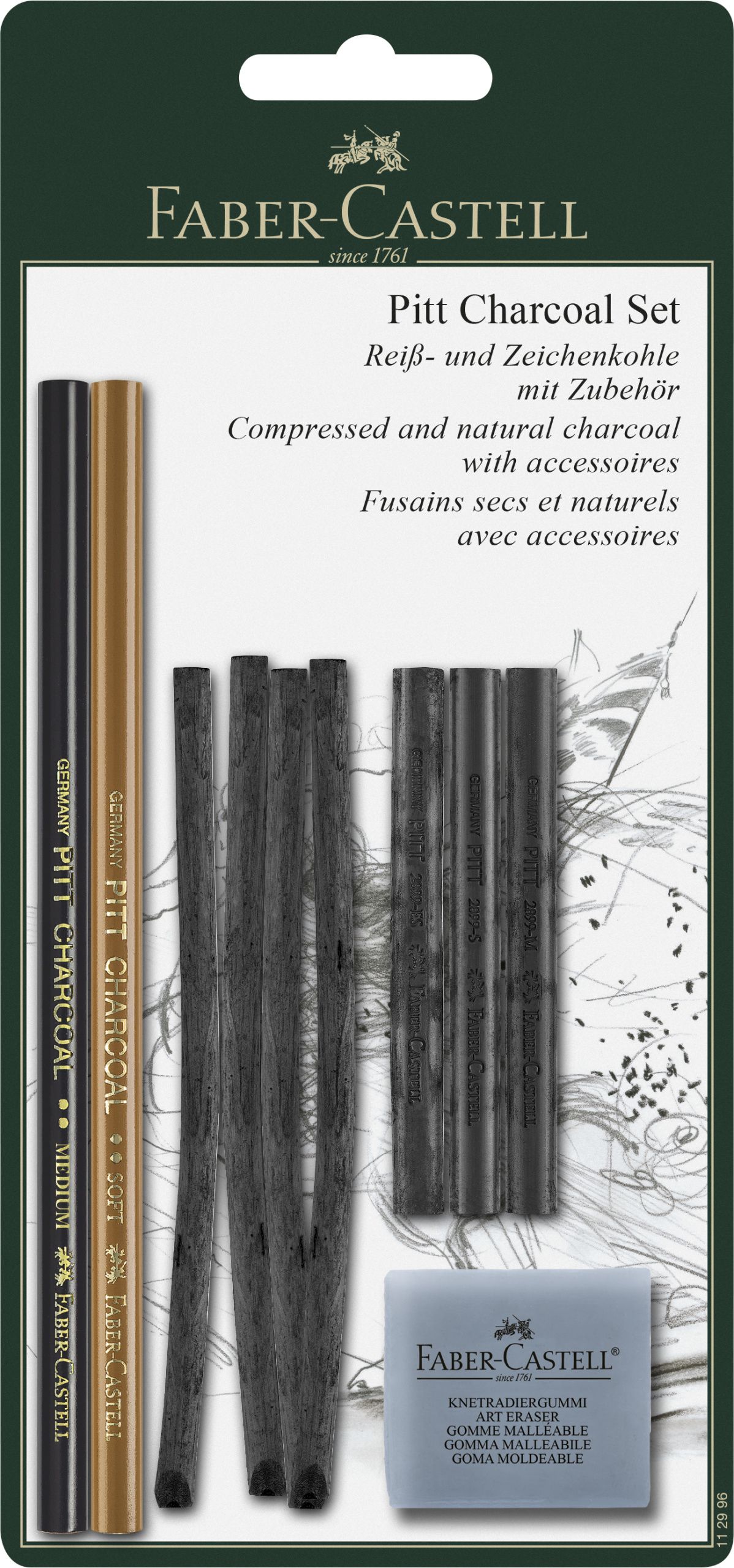 Blister Set 10 Bucati Pitt Monochrome Carbune Faber-castell