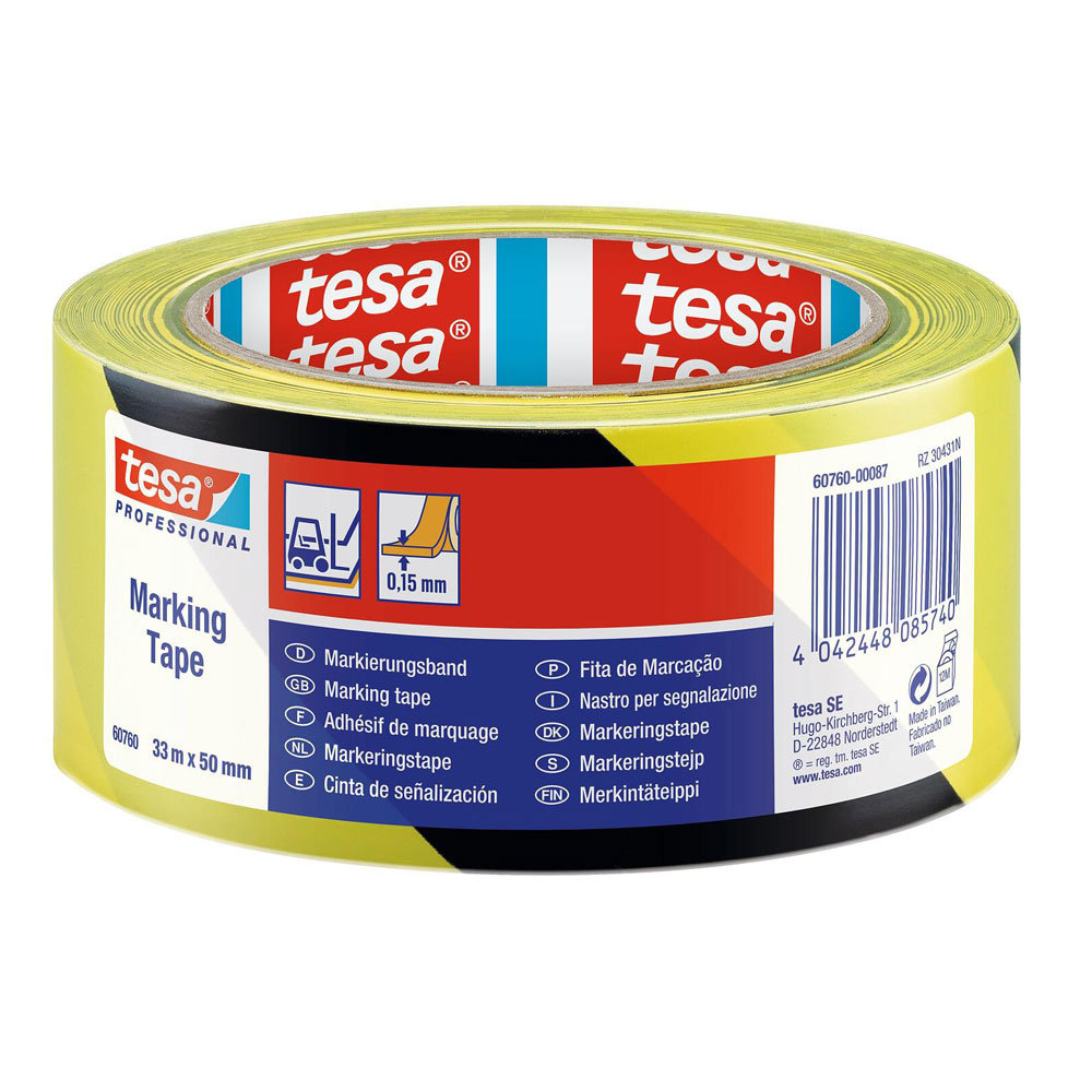 Ambalare și etichetareBenzi adezive și accesorii - Banda adeziva marcare galben/negru 33m 50mm tesa