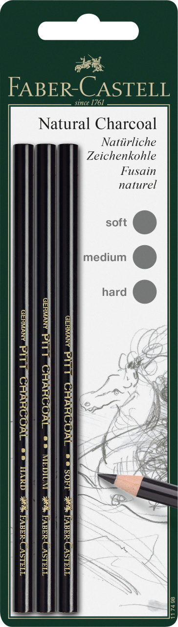 Faber-Castell Blister 3 Buc Creion Carbune Natural Pitt Monochrome S,m,h Faber
