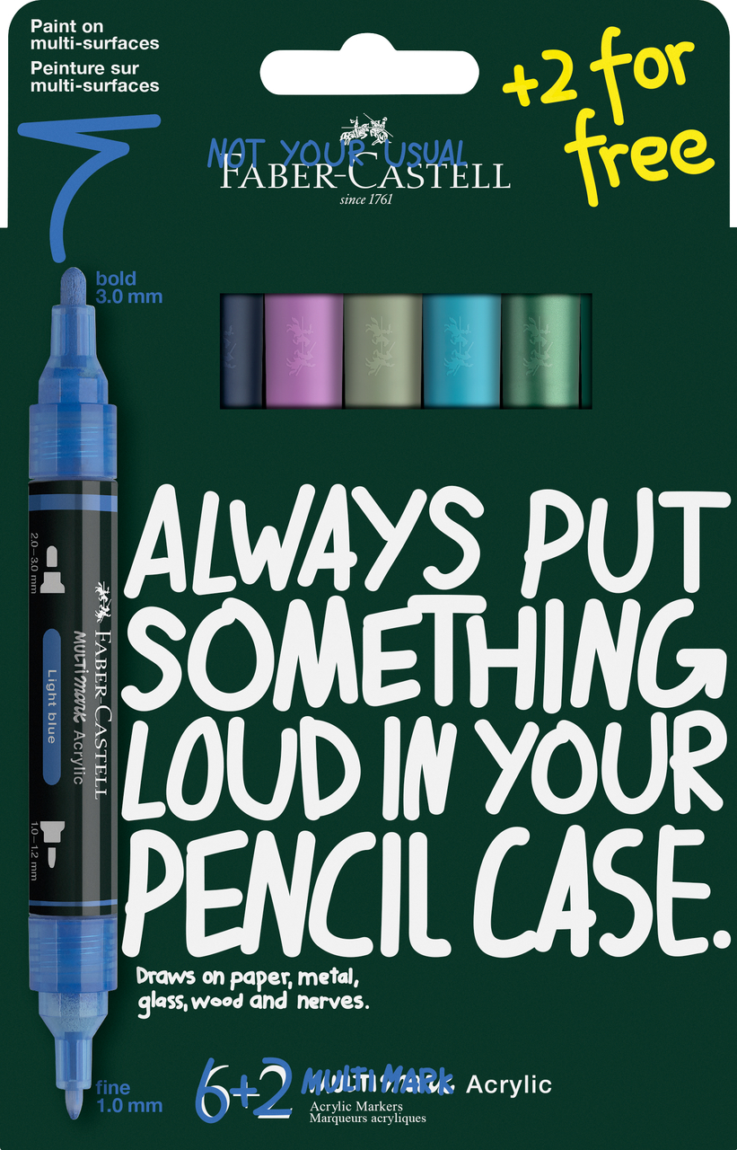 Blister 6 + 2 Buc Marker Acrilic Multimark Tonuri Reci Faber-castell