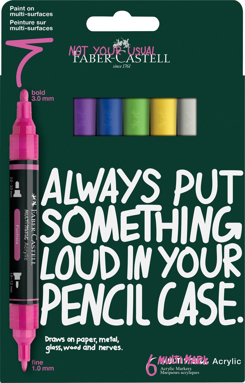 Blister 6 Markere Acrilice Multimark Culori Intense Faber-castell