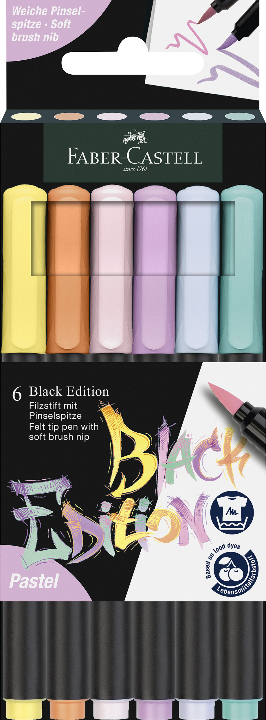 Brush Pens Black Edition Set 6 Culori Pastel Faber-castell