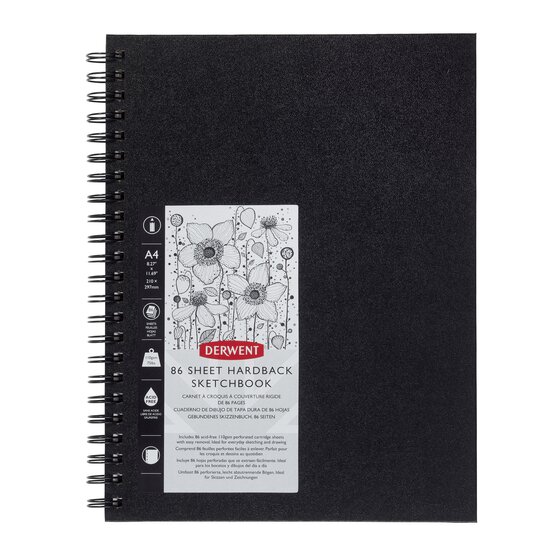 Caiet Spira Pentru Schite A4 86 File 110G Coperta Neagra Professional Derwent