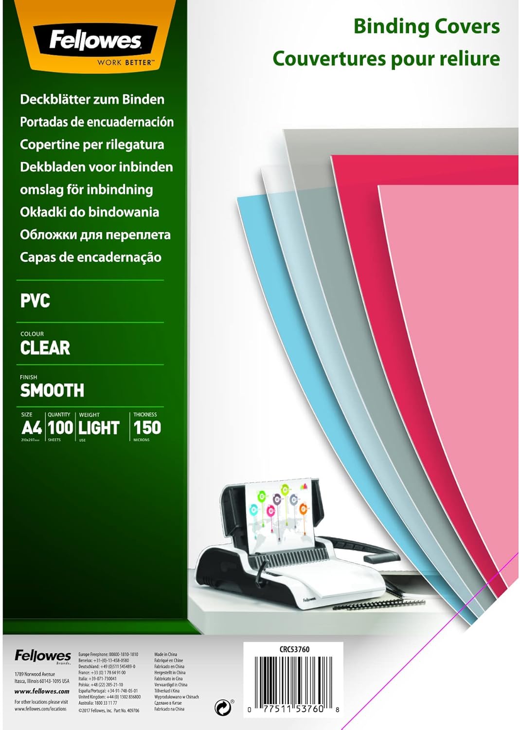 Coperti Plastic A4 150 Microni Transparente 100/Top Fellowes