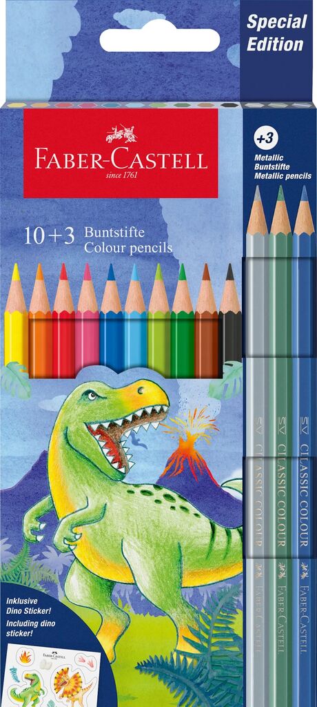 Creioane Colorate 10+3 Culori Dinozauri Faber-castell