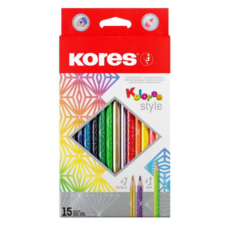 Creioane Colorate 12 Culori + Incl. 2 Metalice + 1 Neon Kores