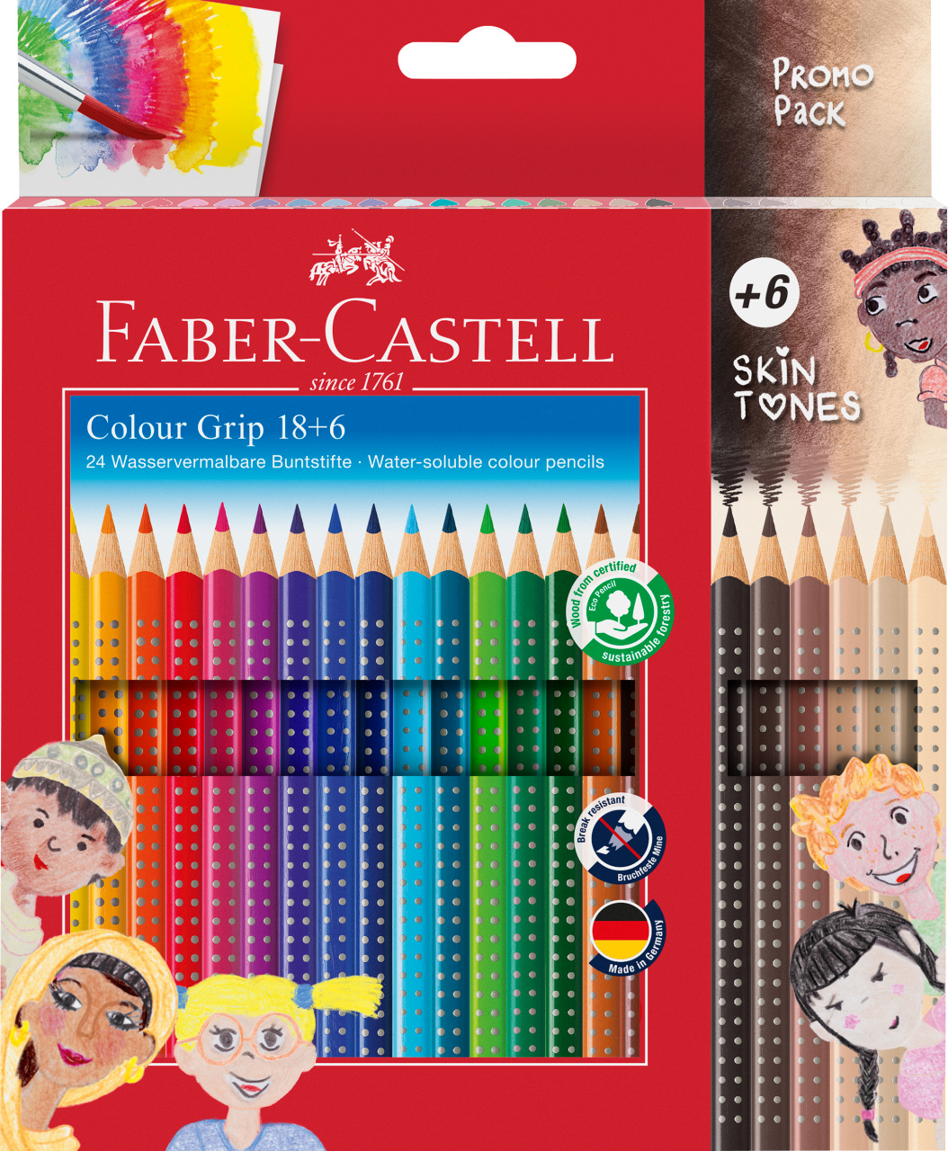 Creioane Colorate 18+6 Culori + Tonurile Pielii Grip 2001 Faber-castell