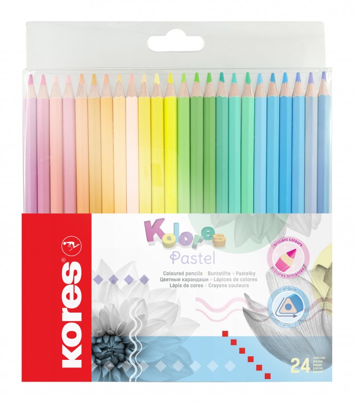 Creioane Colorate 24 Culori Pastel Triunghiulare Kores