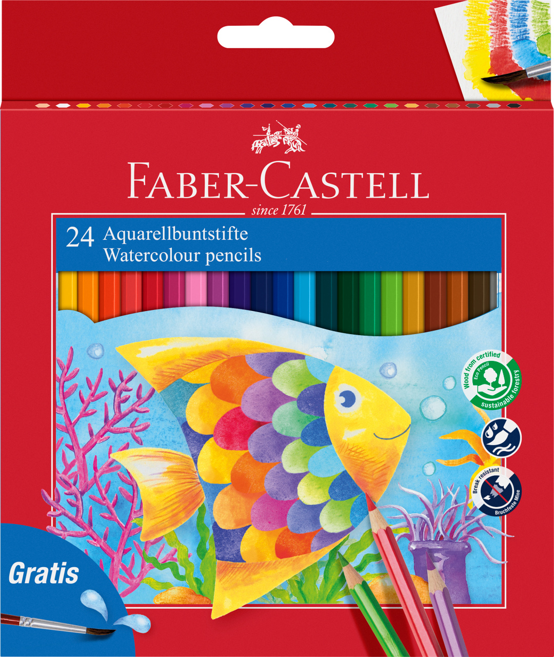 Creioane Colorate Acuarela 24 Buc + Pensula Faber-castell