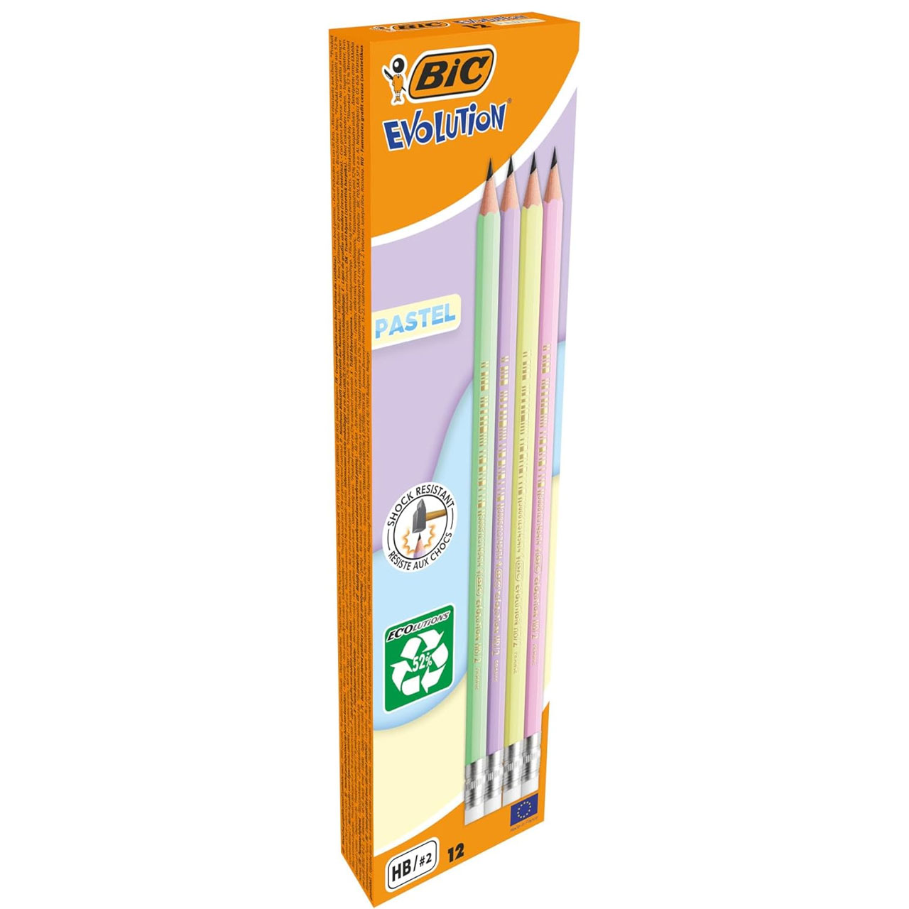 Creion Grafit Hb Cu Guma Eco Evolution Pastel 12/Cut Bic