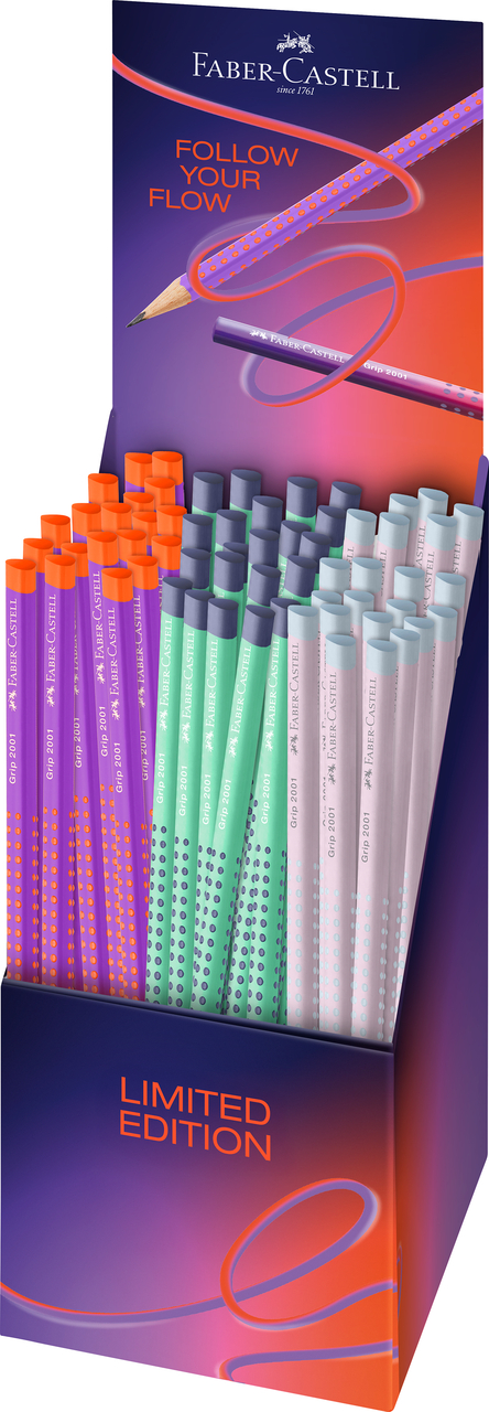 Display 72 Creioane Grafit Grip 2001 Flow Culori Asortate Faber-castell