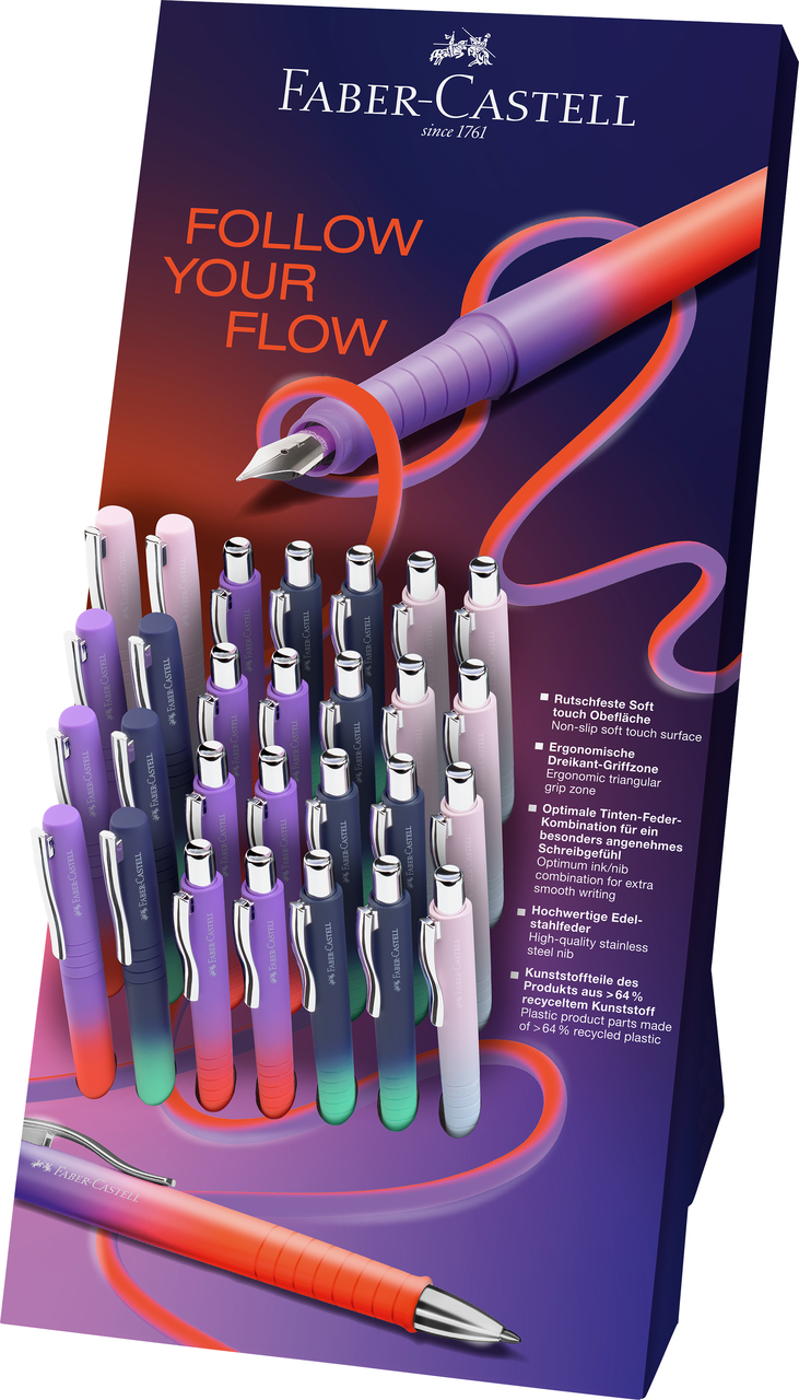 Rechizite Școlare - Display 8 stilouri +20 pixuri poly flow faber-castell