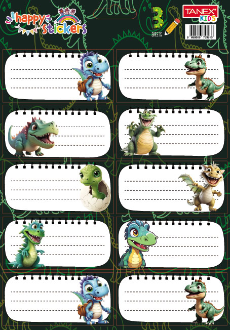 Etichete Scolare 30/Set Dino TLS-801 Tanex