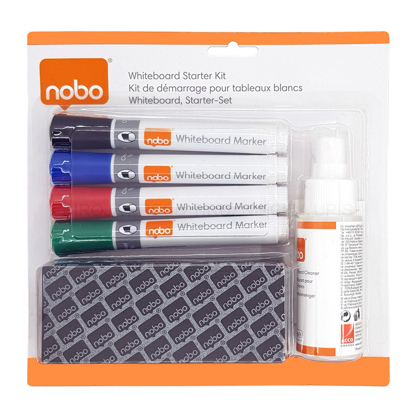 Kit Whiteboard (4 Markere + Burete + Rezerva + Spray 50ML) Nobo