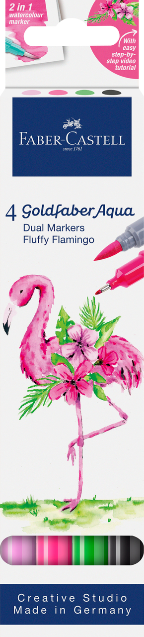 Marker Solubil 2 Capete Set 4 Bucati Tropical Collection Flamingo Goldfaber Faber-castell