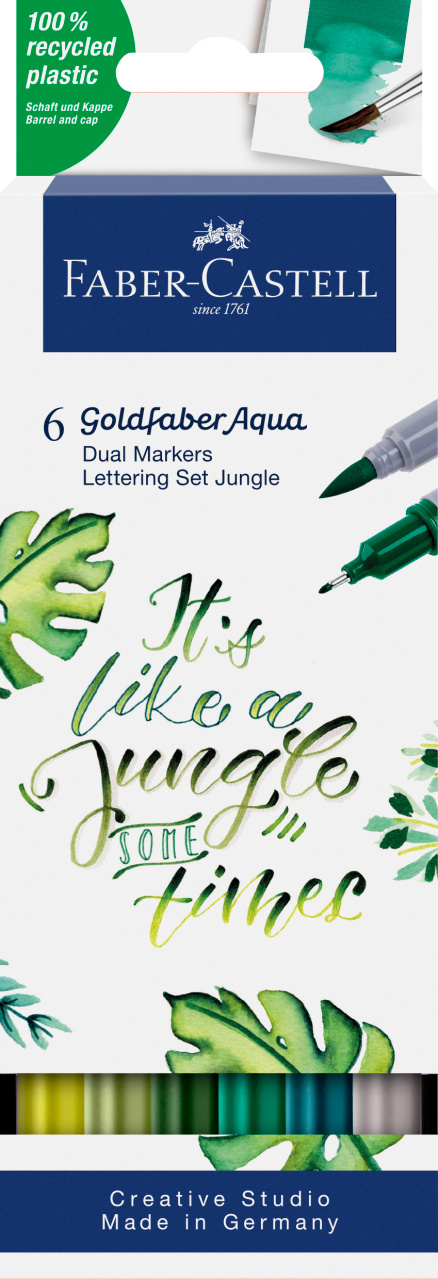 Marker Solubil 2 Capete Set 6 Buc Lettering Jungle Goldfaber Faber-castell