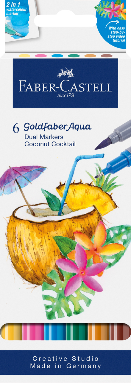 Marker Solubil 2 Capete Set 6 Bucati Tropical Collection Coconut Goldfaber Faber-castell