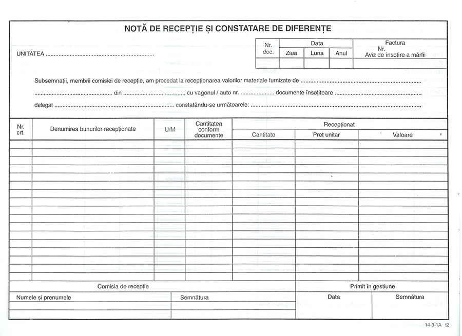 Nota Receptie Constatare Diferente Fara Tva Autocopiativa