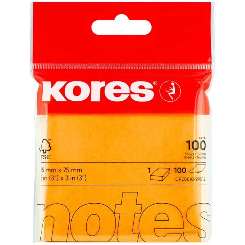 Notes Adeziv 75X75MM Portocaliu Neon 100 File Kores