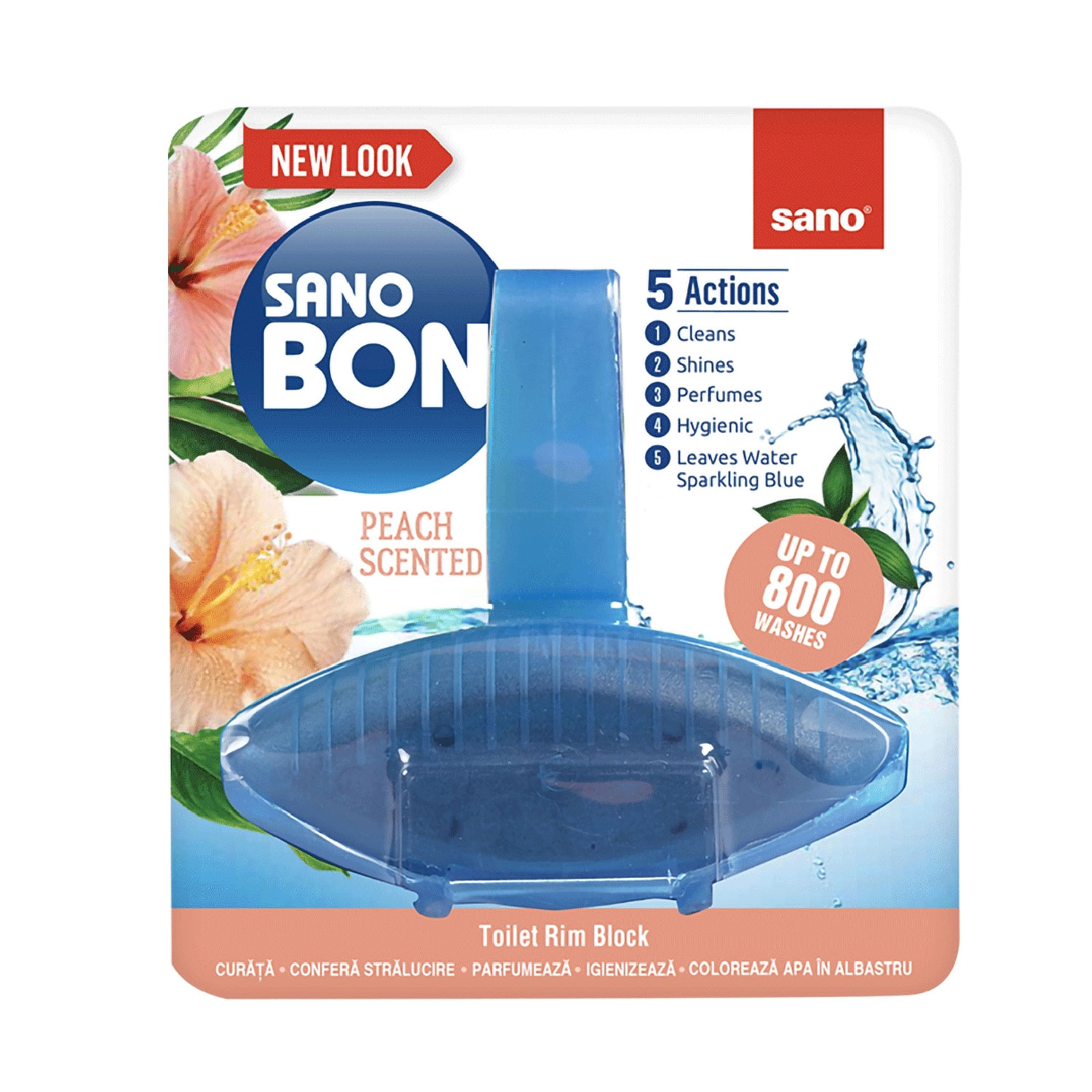Odorizant Toaleta Cu Suport Piersica 5IN1 55G Sano Bon