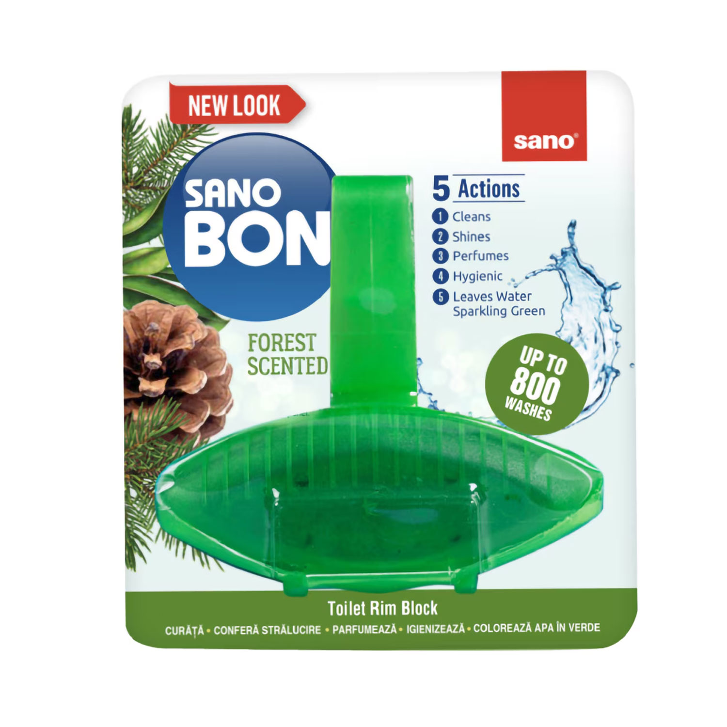 Odorizant Toaleta Cu Suport Verde 5IN1 55G Sano Bon