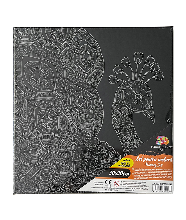 Panza Predesenata Pe Sasiu Neagra 30*30CM Paun Sf Art Pigna