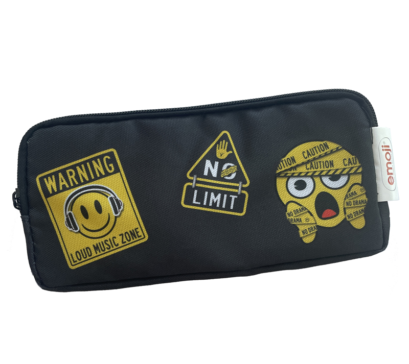 Penar Etui Dreptunghiular 3 Fermoare Negru Emoji Pigna