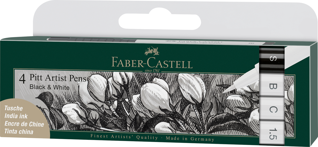 Pitt Artist Pen Soft Brush Set 4 Buc Alb+negru Faber-castell