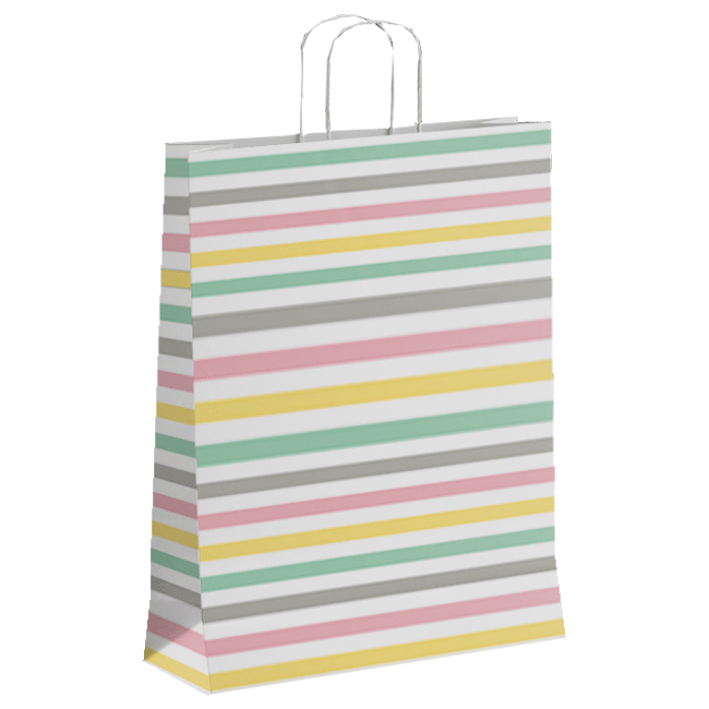Punga Hartie Maner Rasucit 18+8*22CM Alb Striatii Pastel Papiroti