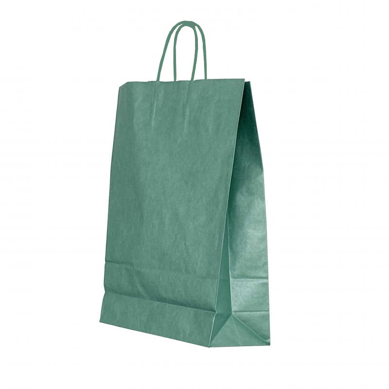 Punga Hartie Maner Rasucit 22 X 10 X 31 Cm Verde Lucios/Alb Papiroti