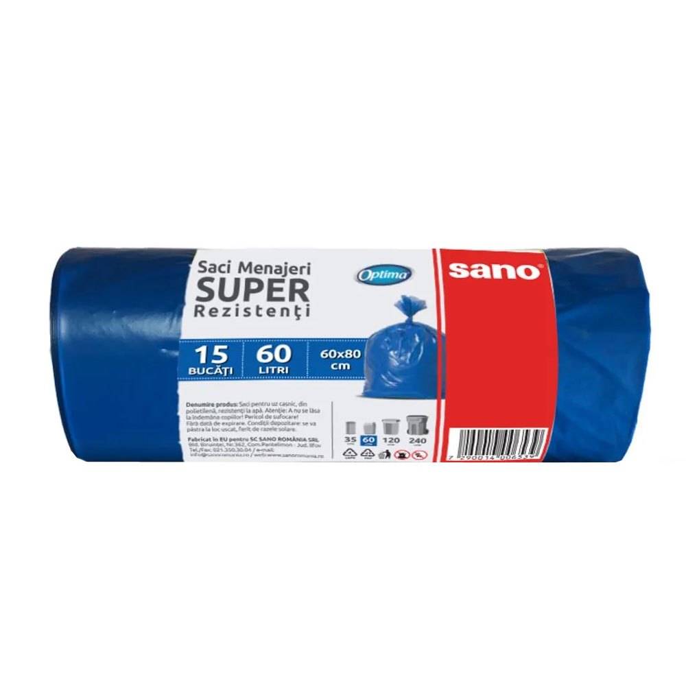 Saci Menajeri 60L 15/Rola Albastri Sano Optima
