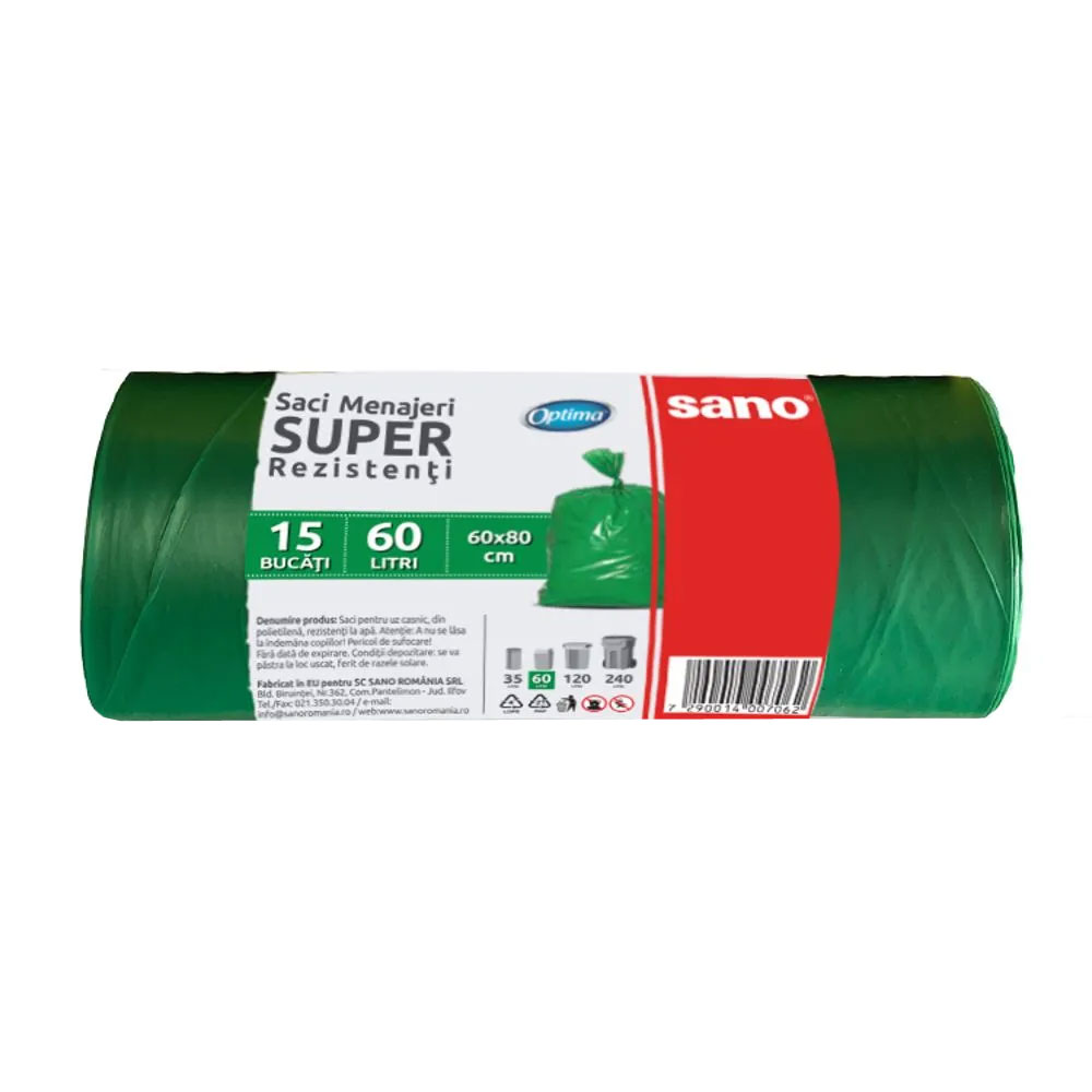 Saci Menajeri 60L 15/Rola Verzi Sano Optima
