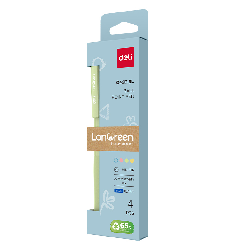 Set 4 Pixuri Cu Mecanism 0.7MM Corp Pastel Albastru Longreen Plastic Reciclat Deli