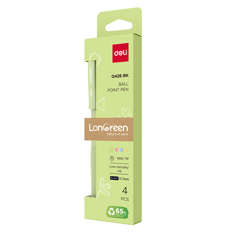 Set 4 Pixuri Cu Mecanism 0.7MM Corp Pastel Negru Longreen Plastic Reciclat Deli