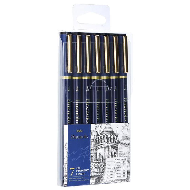 Set 7 Buc Liner Grafic (0.2, 0.25, 0.3, 0.35,0.4, 0.45, 0.5MM) Deli