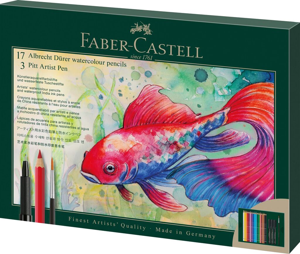 Set Cadou 17 Creioane Colorate A.durer + 3 Pitt Artist Pen + Pensula Faber-castell