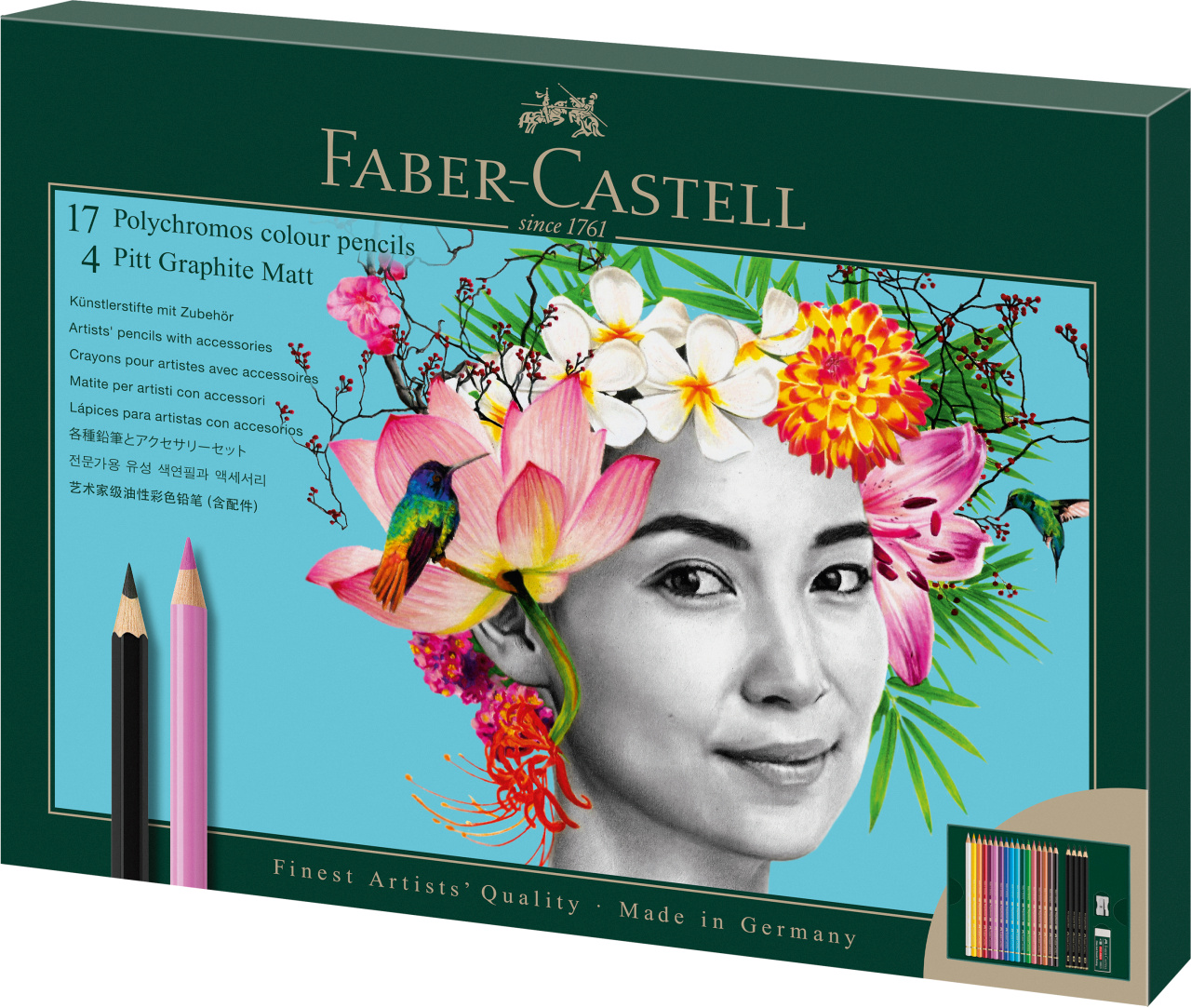 Set Cadou 17 Creioane Colorate Polychromos + 4 Creioane Grafit Matt + Accesorii Faber-castell