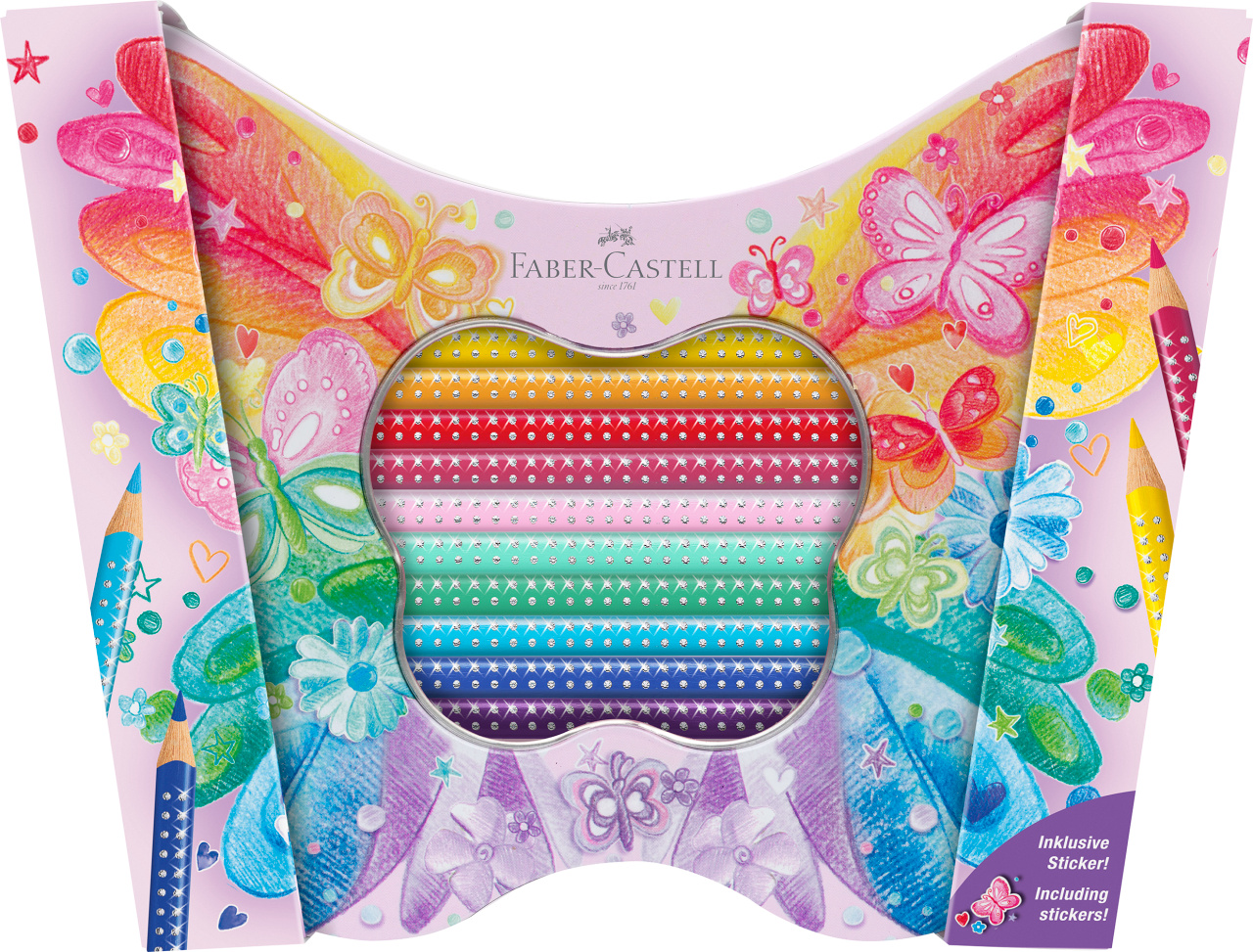 Set Cadou 20 Creioane Colorate Sparkle Butterfly Faber-castell